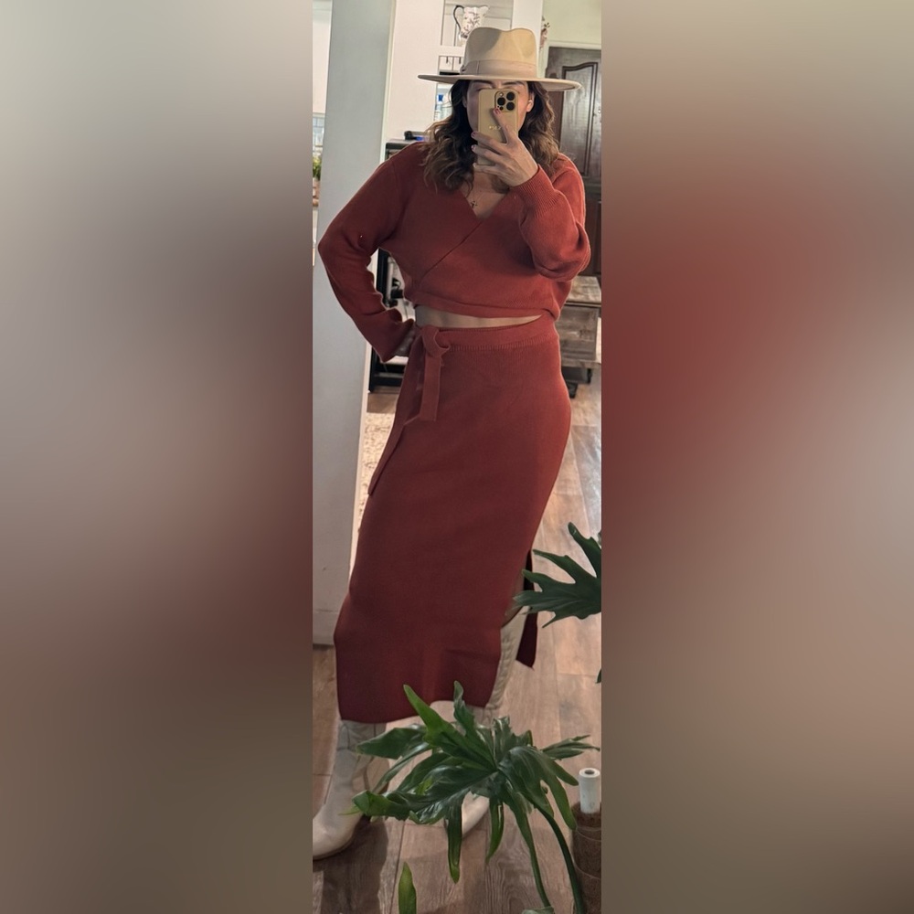 Petal & Pup 2PC Rust Wrap Sweater Top & Maxi Skirt - Picture 3 of 6